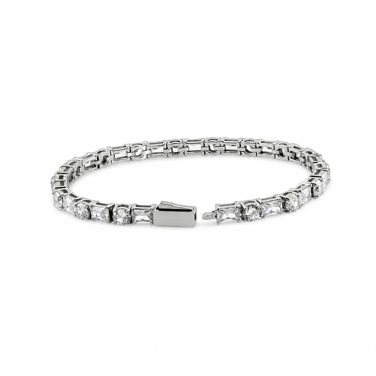 Eline Tennis Armband zilver met ronde en rechthoekige zirkonia