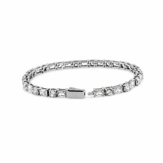Eline Tennis Armband zilver met ronde en rechthoekige zirkonia